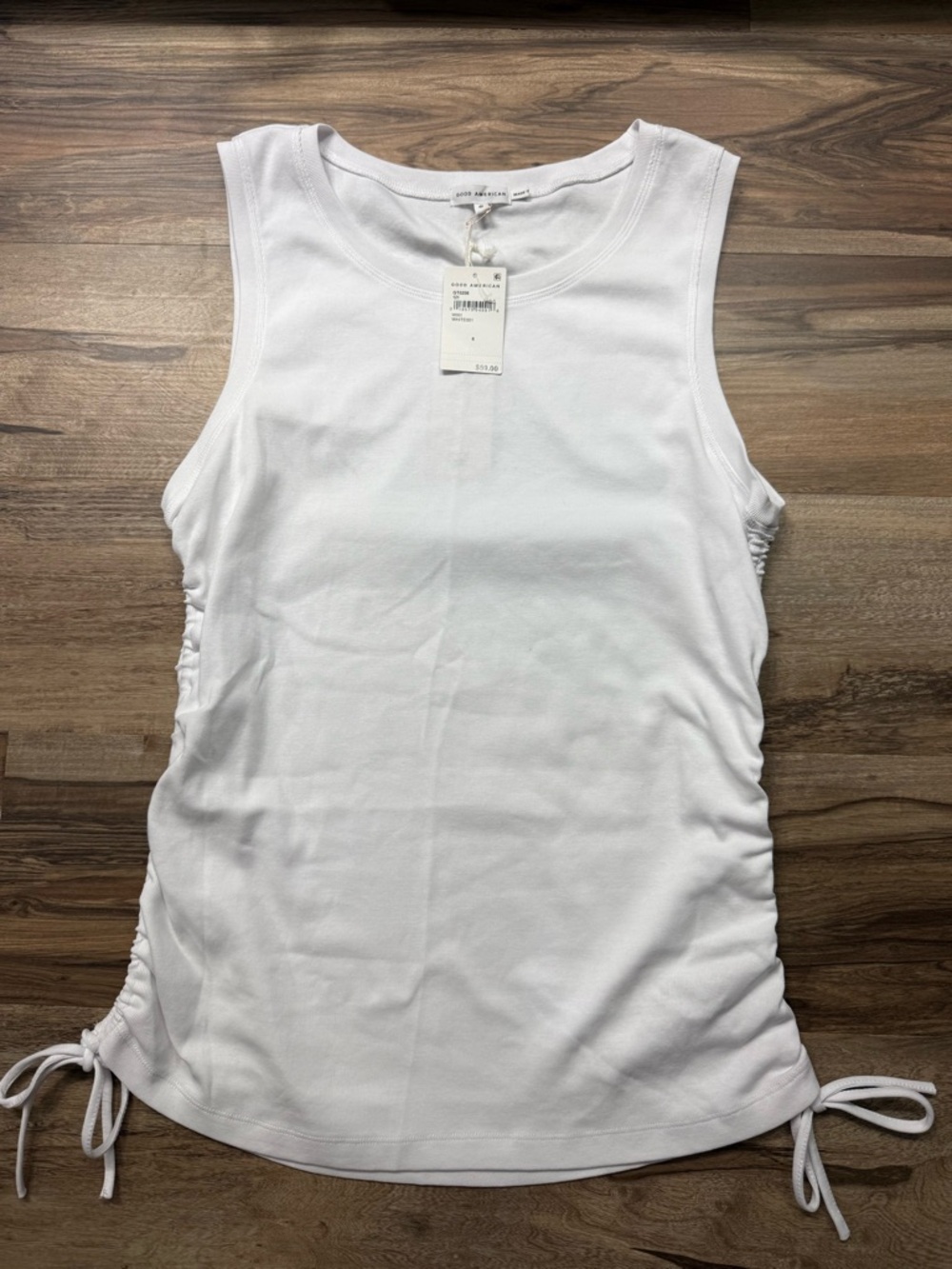 Good American White Ruched Side Tank Top